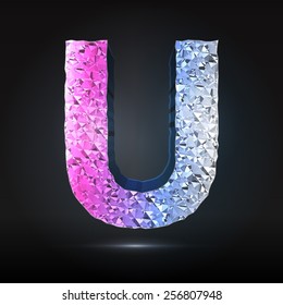 Faceted 3d diamond font - Glamour letter U