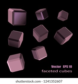Faceted cubes from different angles. Vector objects