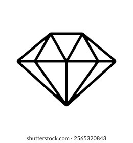 Faceted diamond black line icon. Simple vector glyph on white background.