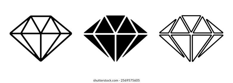 Faceted diamond. Black simple vector icons collection on white background.