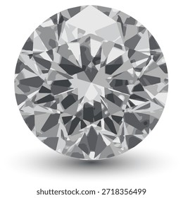 Facettierter Diamant auf weißem Hintergrund. Ein rundes facettiertes Brillant. Vektorgrafik
