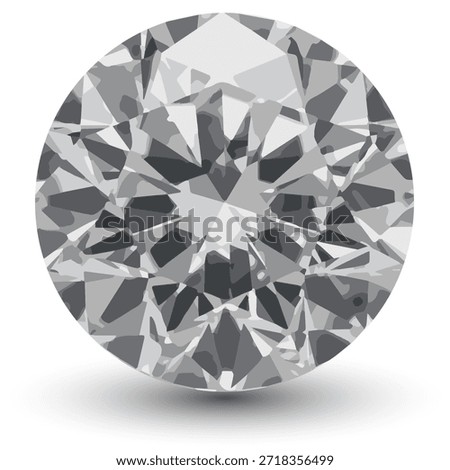 Faceted diamond on a white background. A round faceted brilliant. Vector illustration