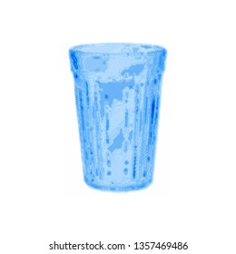 Faceted glass blue drawing with shadow. Blue glass, sketch, graphic drawing. Grunge texture.