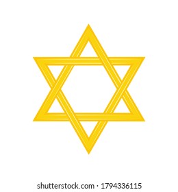 Faceted gold star of david icon isolated on white background. Concept israeli jewish religion. Flat cartoon style. Vector illustration.