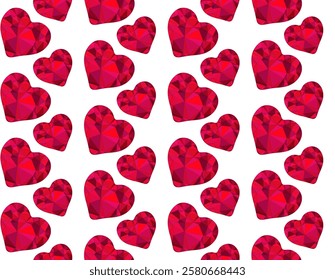 Faceted heart pattern with a three-dimensional gemstone-like appearance. Luxurious and romantic aesthetic perfect for Valentine's Day themes. Versatile for fabric, packaging, or digital design.