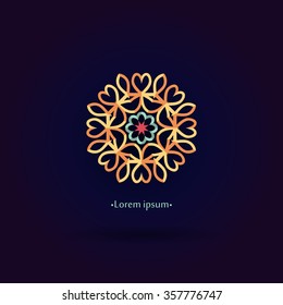 Faceted logo. Surround logo. Logo in the shape of a flower. Geometric sign. Logotype. Simple geometric logo. Mandala logo. Icons, business, invitations. Stylish logo. Bright Logo for boutique. 