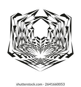 Faceted octagon emblem. Crystal geometry icon. Jagged polygon motif. Vector angular shape.