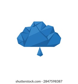 Faceted polygon cloud icon design with rain drop for weather and geometric style branding