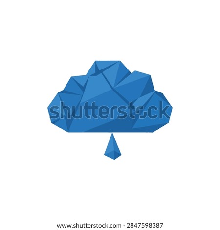Faceted polygon cloud icon design with rain drop for weather and geometric style branding
