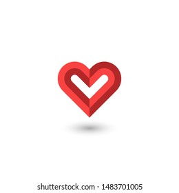 Faceted red heart logo creative 3D symbol of a volunteer organization or a symbol of donation