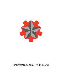 Faceted star logo, 5 arrows converging star shape, creative symbol teamwork success