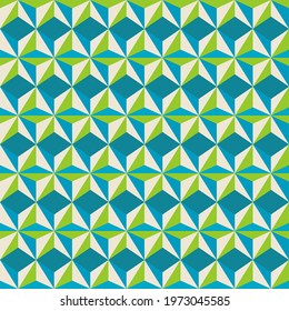 Faceted tile in blue and green colors. Vector seamless convex faceted tiles.