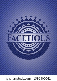 Facetious emblem with jean background. Vector Illustration. Detailed.