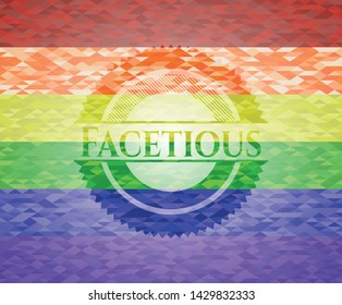 Facetious on mosaic background with the colors of the LGBT flag