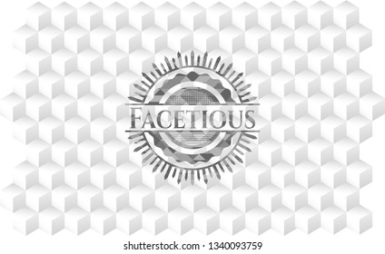 Facetious realistic grey emblem with cube white background