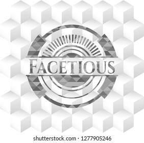 Facetious retro style grey emblem with geometric cube white background