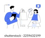 Face-to-face selling abstract concept vector illustration. Retail shop, happy customer, consumer service, personal discount, sales strategy, buy and sell product, brand success abstract metaphor.
