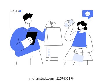 Face-to-face selling abstract concept vector illustration. Retail shop, happy customer, consumer service, personal discount, sales strategy, buy and sell product, brand success abstract metaphor.