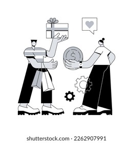 Face-to-face selling abstract concept vector illustration. Retail shop, happy customer, consumer service, personal discount, sales strategy, buy and sell product, brand success abstract metaphor.