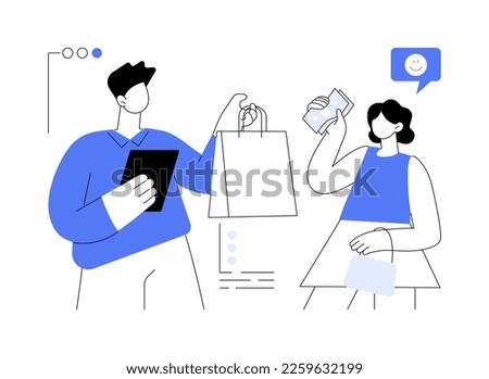 Face-to-face selling abstract concept vector illustration. Retail shop, happy customer, consumer service, personal discount, sales strategy, buy and sell product, brand success abstract metaphor.
