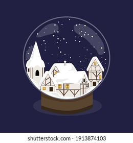 Fachwerk house with snow on blue fon, Europe house