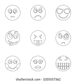 Facial animation icons set. Outline set of 9 facial animation vector icons for web isolated on white background