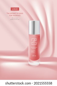 Facial anti-wrinkle cream ads poster template. Cosmetics premium product. Cosmetic packaging mockup design. White cream tube on pink color studio background . 3d vector illustration.