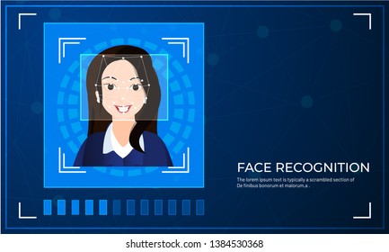 Facial biometric scanning for face recognition system concept and approval. Responsive banner design.