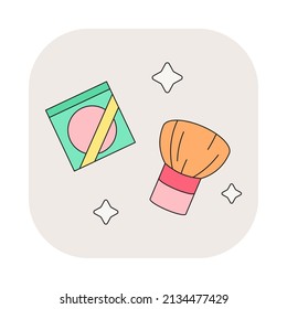 Icono de Blush y pincel facial. Gráfica vectorial de dibujos animados. Fancy doodle estilo asiático ilustración de producto cosmético de belleza coreano firma.
