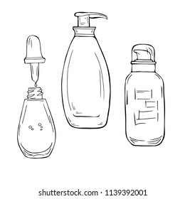 Facial care set sketch isolated on white background. Hand drawn vector illustration.