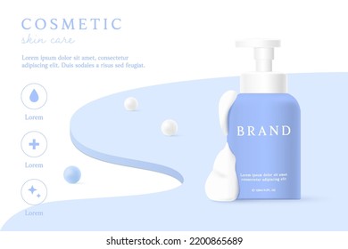 Facial cleanser and cosmetic product ad with foam.