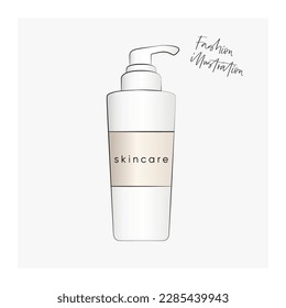 Facial cleanser illustration. Skincare product bottle vector. Lotion, hand cream, cleansing foam, shower gel, shampoo