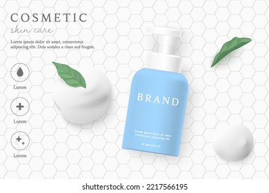 Facial cleanser on bathroom background with foam.