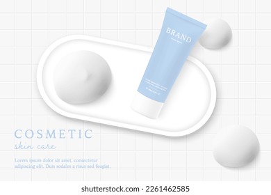 Facial cleanser on bathroom background with foam.