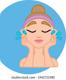 Facial cleansing with water to relieve dryness and prepare for subsequent skin care treatments. Vector illustration