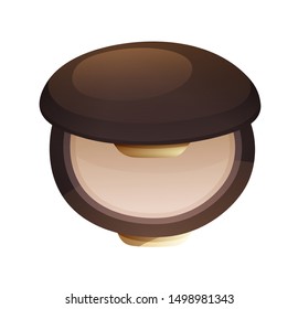 Facial compact powder in flat cartoon style. Brown packaging with a gold lock, vector illustration isolated on white background