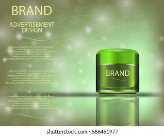 Facial Cream with Aloe Vera for Skin on the sparkling  Background, Concept Skin Care Cosmetic. Mock-up of cream jar. Blank template of packaging for cosmetic product.