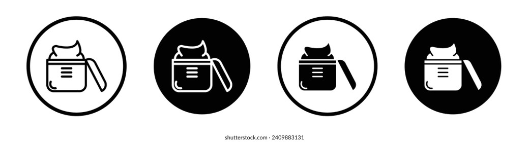 Facial cream icon set. Cosmetics balm skincare jar vector symbol in a black filled and outlined style. Beauty spa facial cream sign.