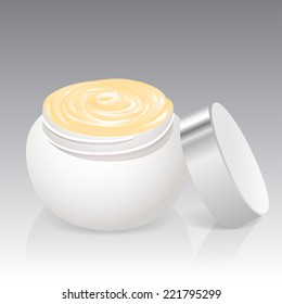 Facial cream jar isolated on a white background. Vector illustration. Easy editable cream color