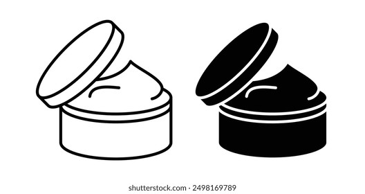 facial cream jar vector icon set in black color.