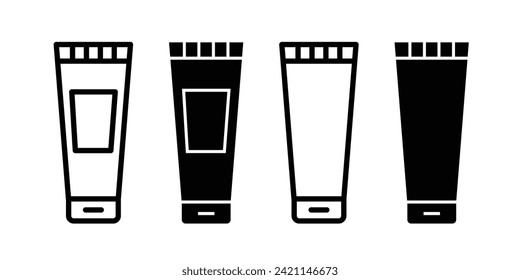 Facial cream tube line icon. Moisturizer packaging icon in black and white color.