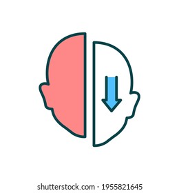 Facial Droop RGB Color Icon. Weakness Facial Muscles, Immune System. Nerve Damage, Trauma. Acute Ischemic Strokes. Bells Palsy. Brain Reactions. Face Distortion. Isolated Vector Illustration