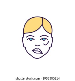 Facial Droop In Stroke RGB Color Icon. Brain Damage. Weakness, Numbness On One Face Side. Facial Paralysis. Interruption In Blood Flow. Bells Palsy. Ischemic Attacks. Isolated Vector Illustration