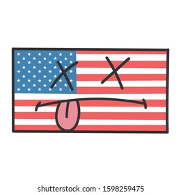 Facial expression american flag cartoon illustration isolated on white