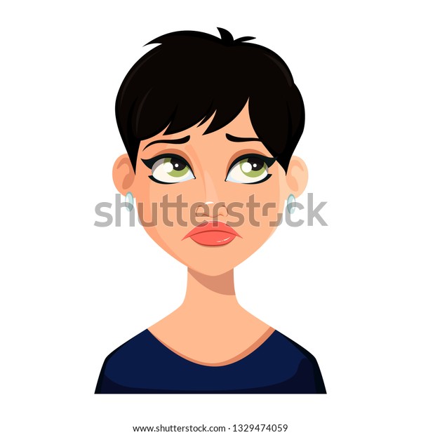 Facial Expression Beautiful Woman Short Haircut Stock Vector