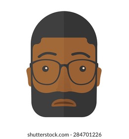 A facial expression of black african man wearing eyeglasses. A Contemporary style. Vector flat design illustration isolated white background. Square layout