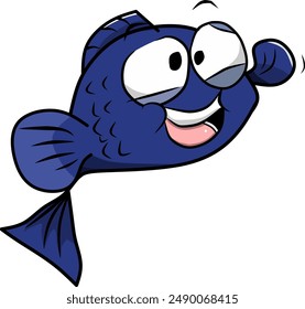 Facial expression of a cute blue fish laughing at something. available with a transparent background