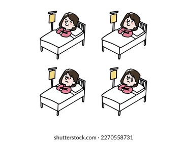 Diferencia de expresión facial de una mujer durmiendo en la cama en el hospital