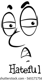 Facial expression doodle in black outline illustration
