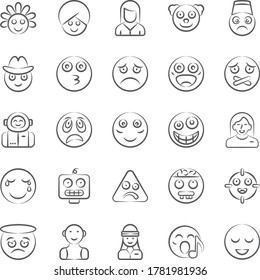 Facial Expression Of Doodle Line Icons 